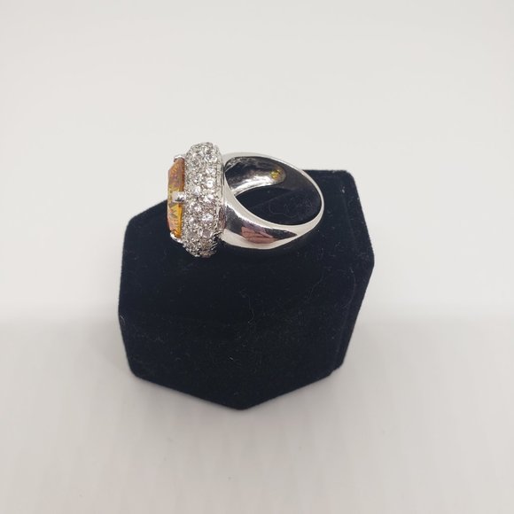 Simulated Yellow & Clear Gemstone Ring Size 6 - Picture 6 of 8